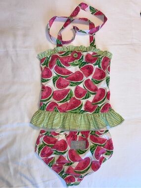 Eleanor Rose Pink Watermelon Gingham Ruffle Bikini/Tankini Halter Top